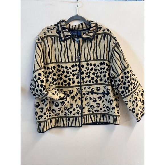 Jane Ashley Tapestry jacket animal print safari wearable art women’s sz XL - Picture 1 of 7